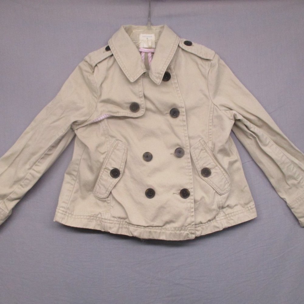 Lands End Jacket Khaki Button Up Beige Kids Size |‎ M 5-6